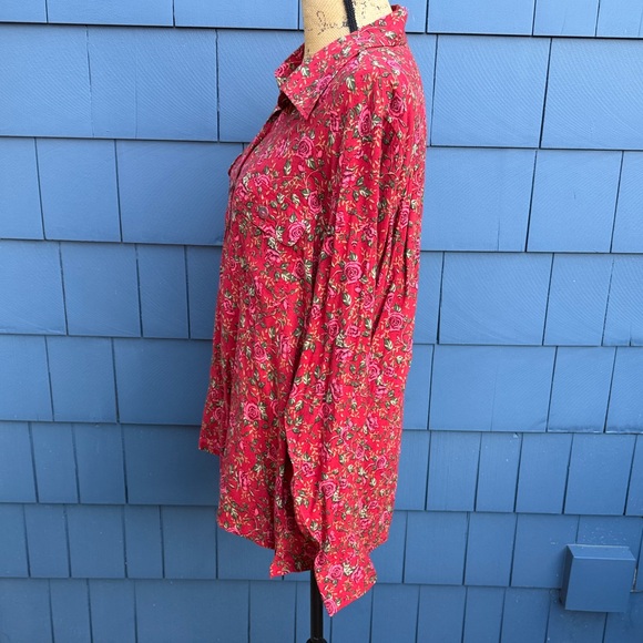 Blair Red Floral Blouse NWOT XL roses green floral rayon - Picture 7 of 8